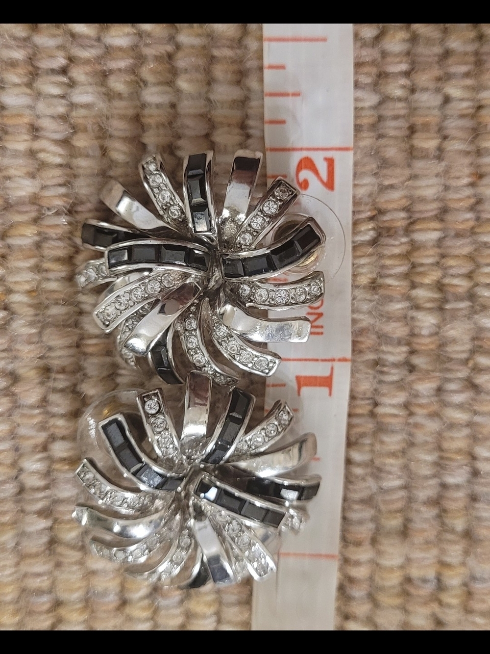 Silver-tone Black and Clear Crystal Swirl Earrings - Picture 4 of 5